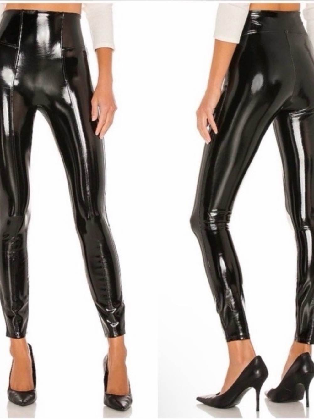 SPANX Black High-Shine faux patten leather leggings